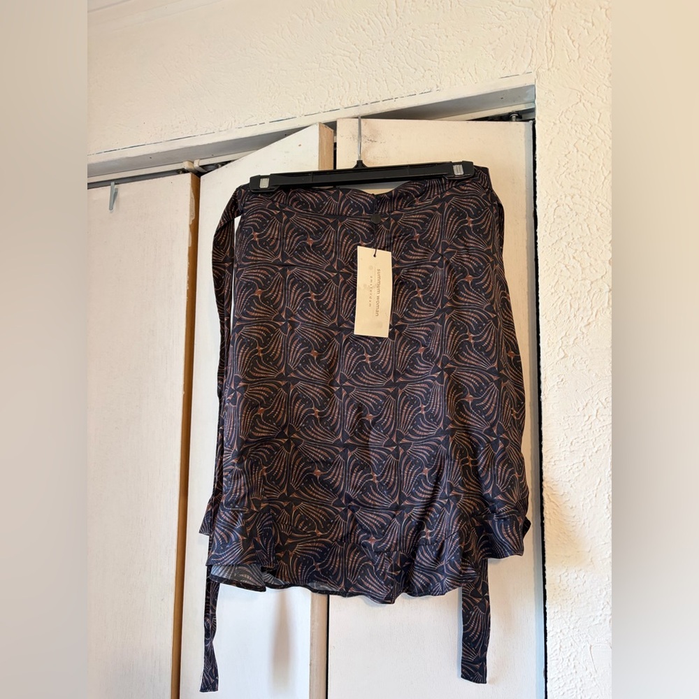 Women's faux Wrap Skirt - Navy & Rust Swirl Print